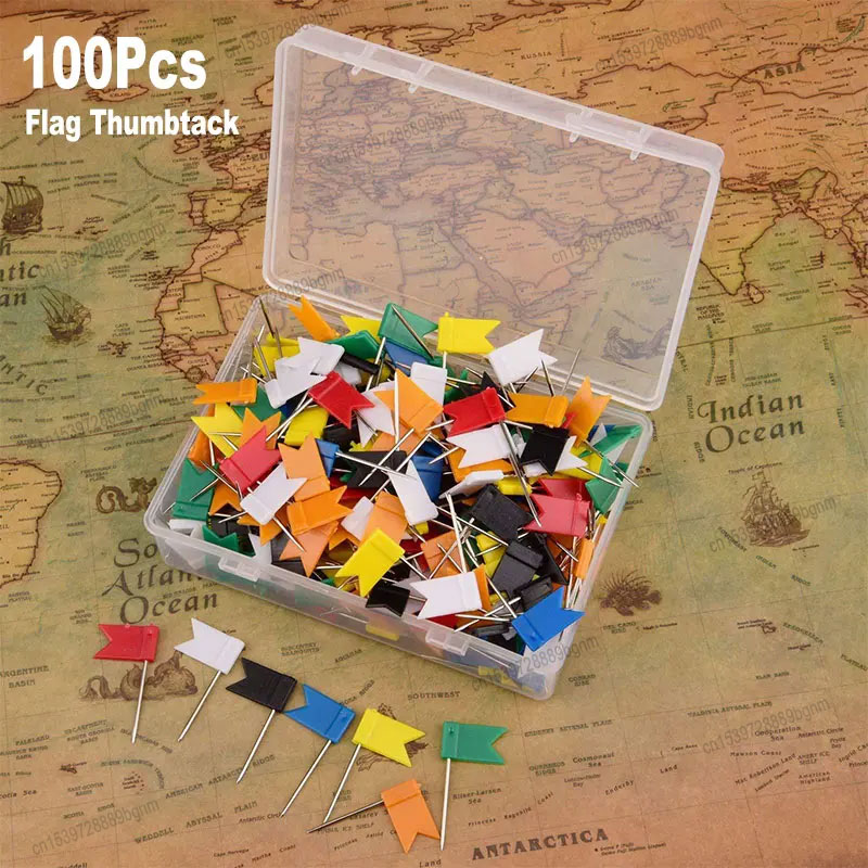 Office Furniture Online - 100Pcs Color Set 35mm Flag Thumbtack