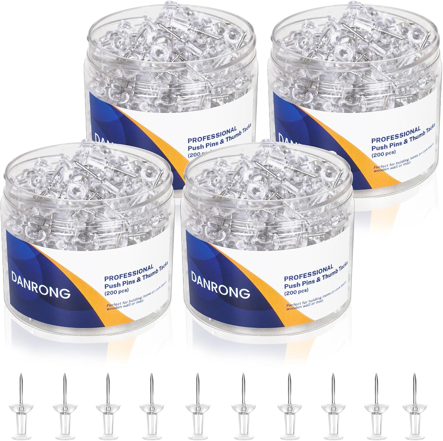 Office Furniture Online - 800 PCS Clear Push Pins, Standard