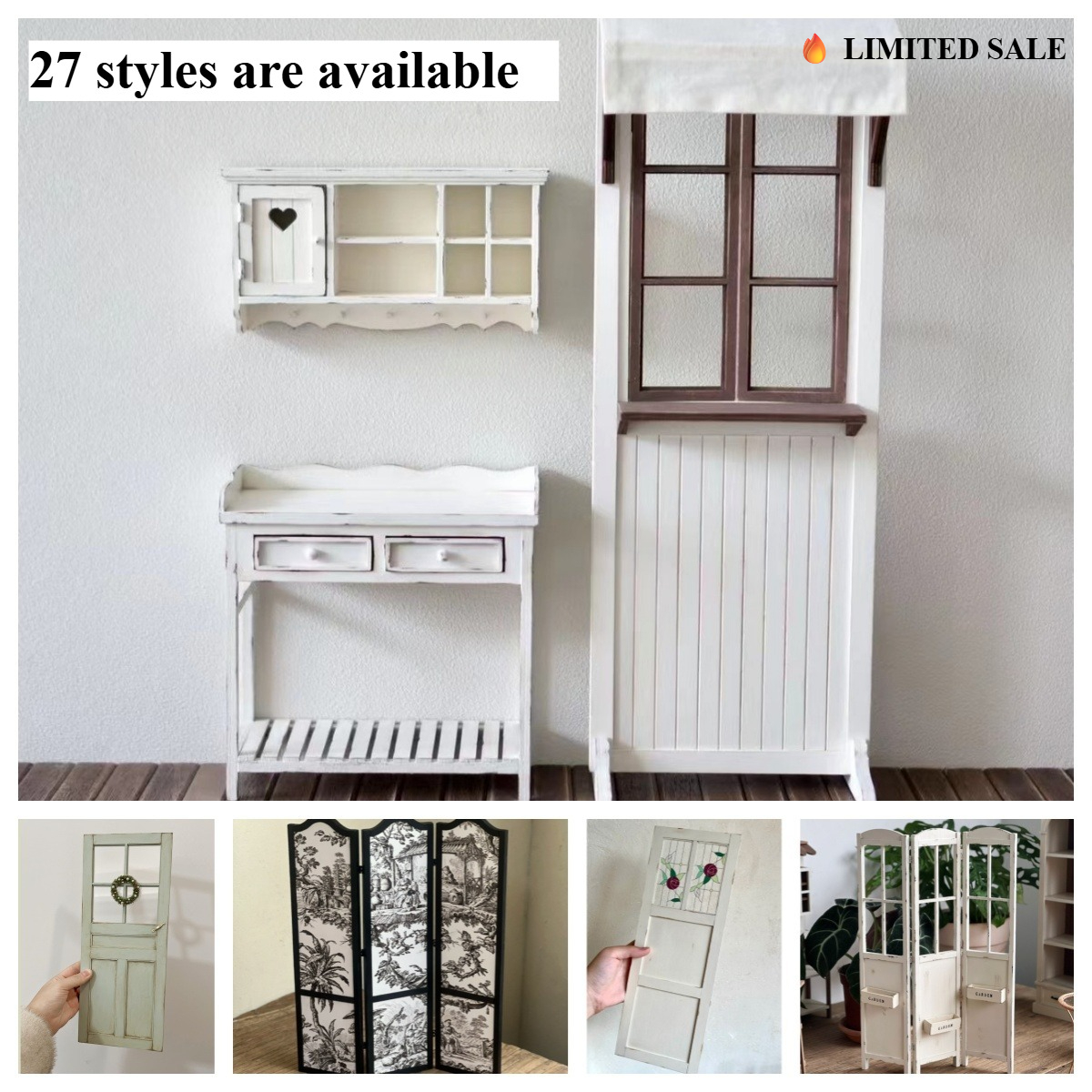 Partition Screen Divider - Rustic Miniature Room Divider Screen Vintage