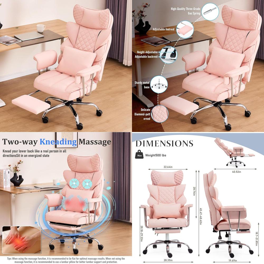 Office Footrest Cushion - 500 lbs Capacity Ergonomic Reclining Massage