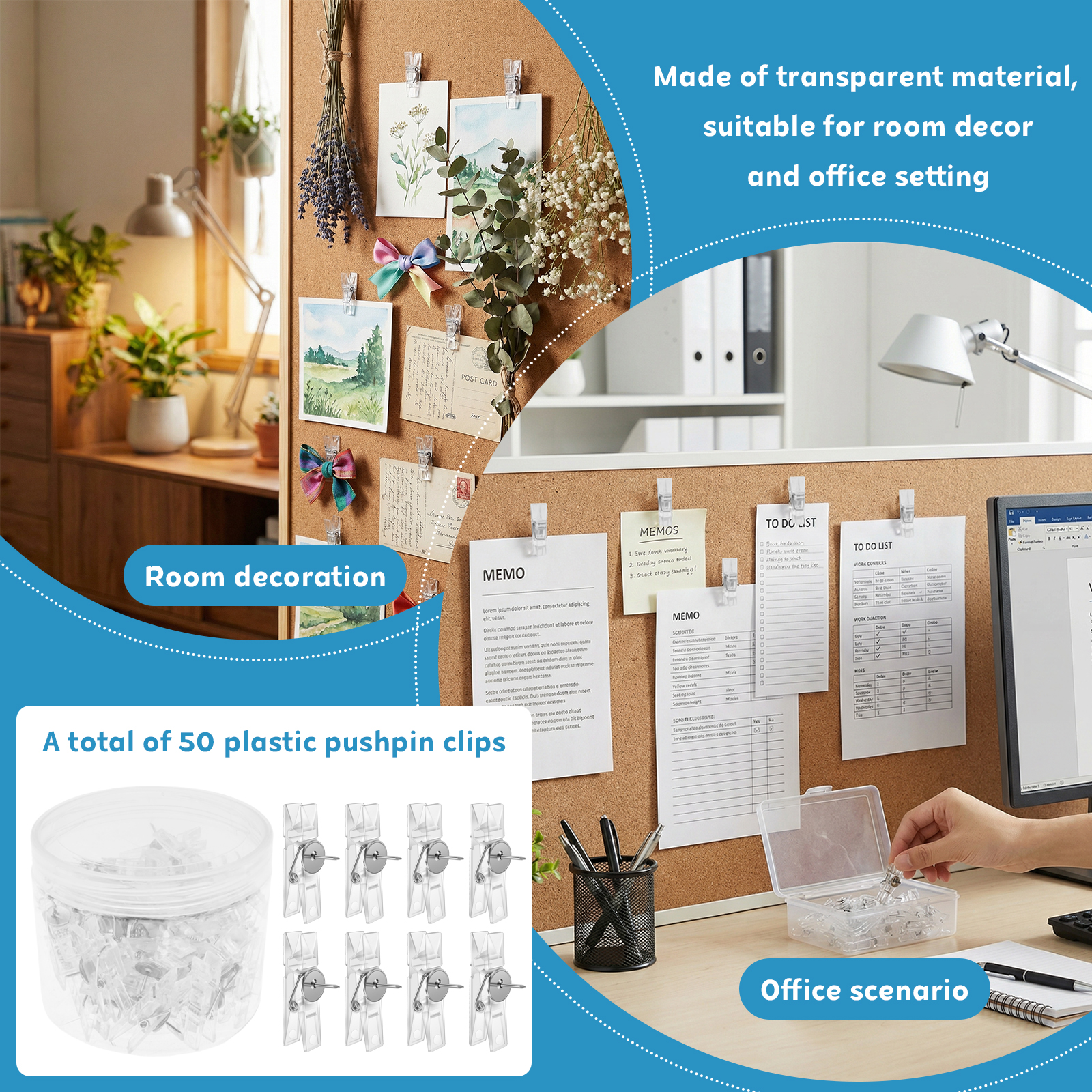 50Pcs Push Pin Clips Transpare - đánh giá và giá Office Furniture Online