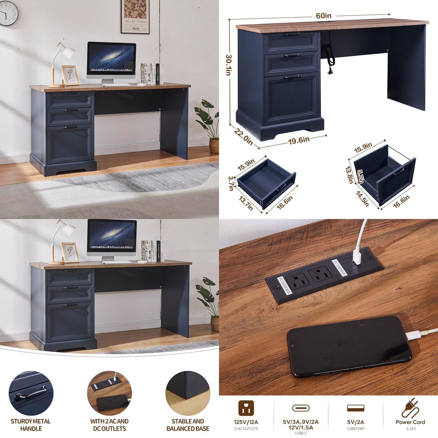 60in Farmhouse Executive Desk  - đánh giá và giá Office Furniture Filing Cabinets